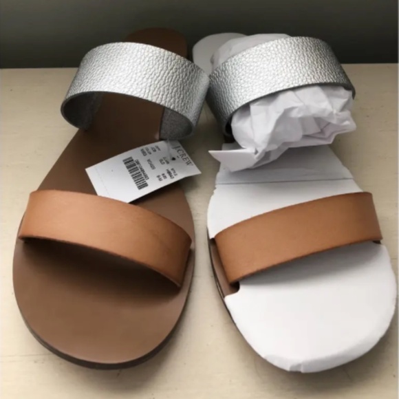J.Crew Mixed-Texture Boardwalk Slides in Metallic Sliver and Ginger, size 9M - Picture 3 of 4
